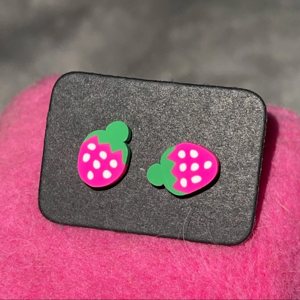 New Handmade Artisan Strawberry Polymer Clay Hypoallergenic Stud Earrings